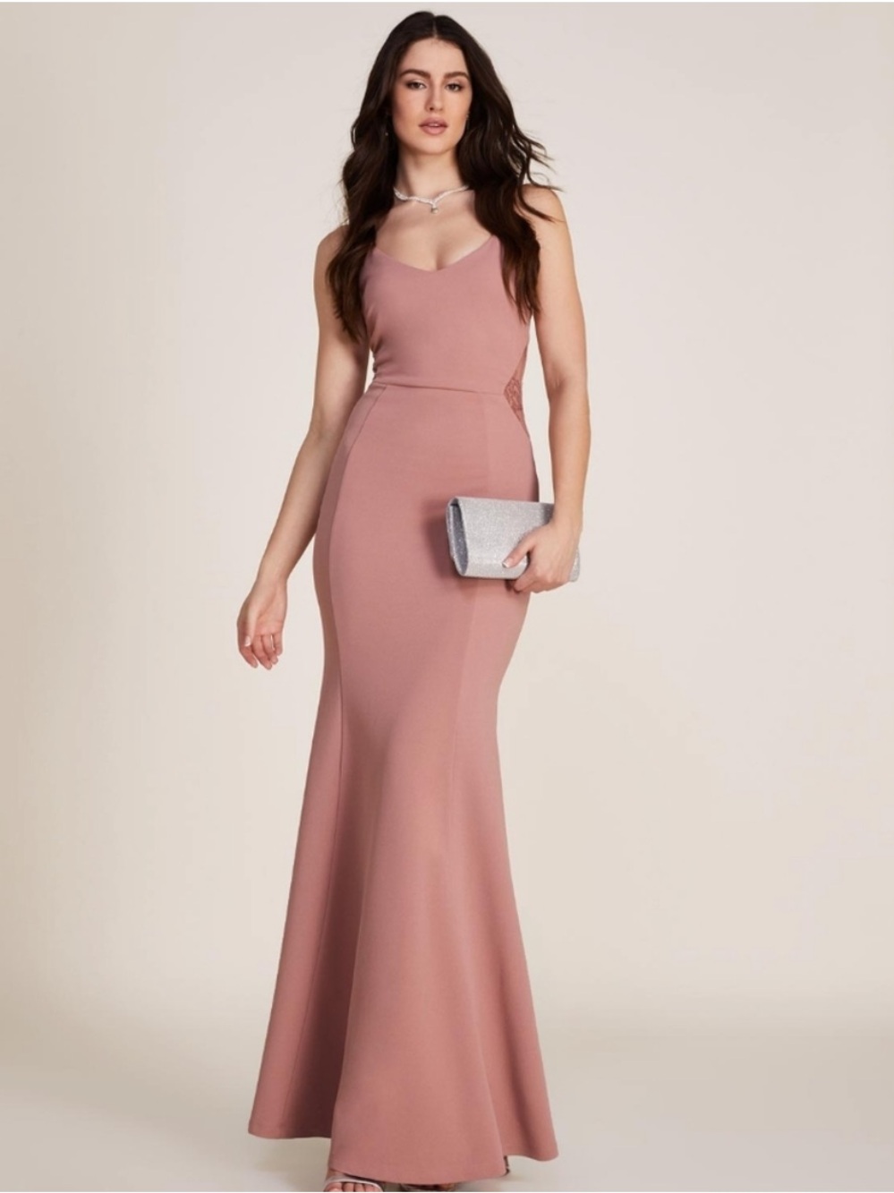 le chateau Dusty Rose Spaghetti Strap Maxi Gown